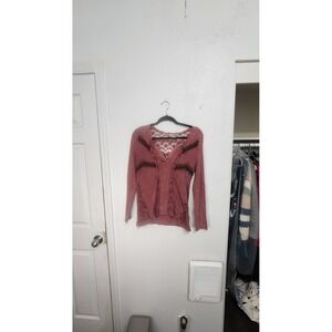 Gimmicks BKE 2 for 1 Crochet Lace Beaded Top Womens Small/ xsmall Pink Good